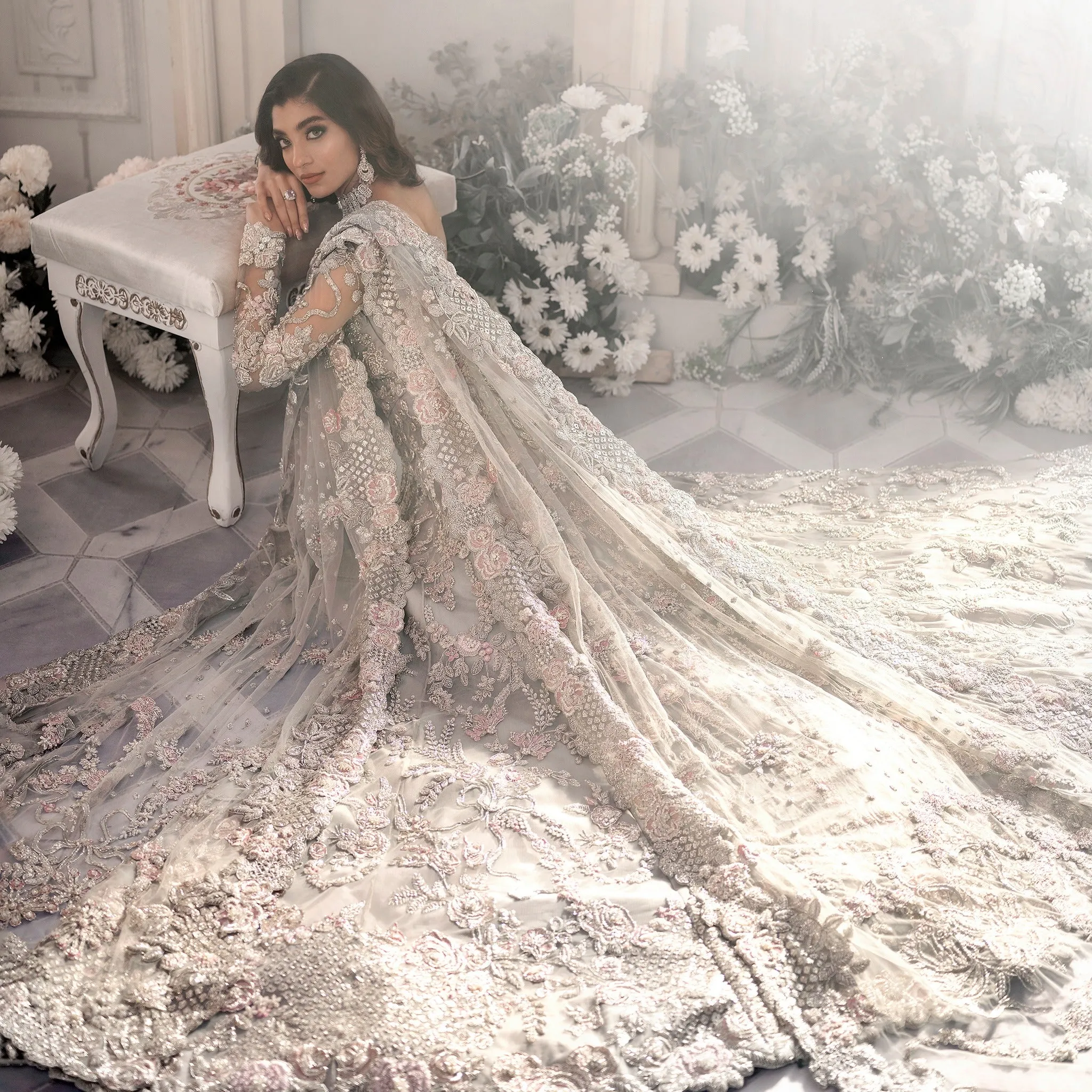 Grey Silver Bridal Lehenga Maxi Pakistani Wedding Dresses