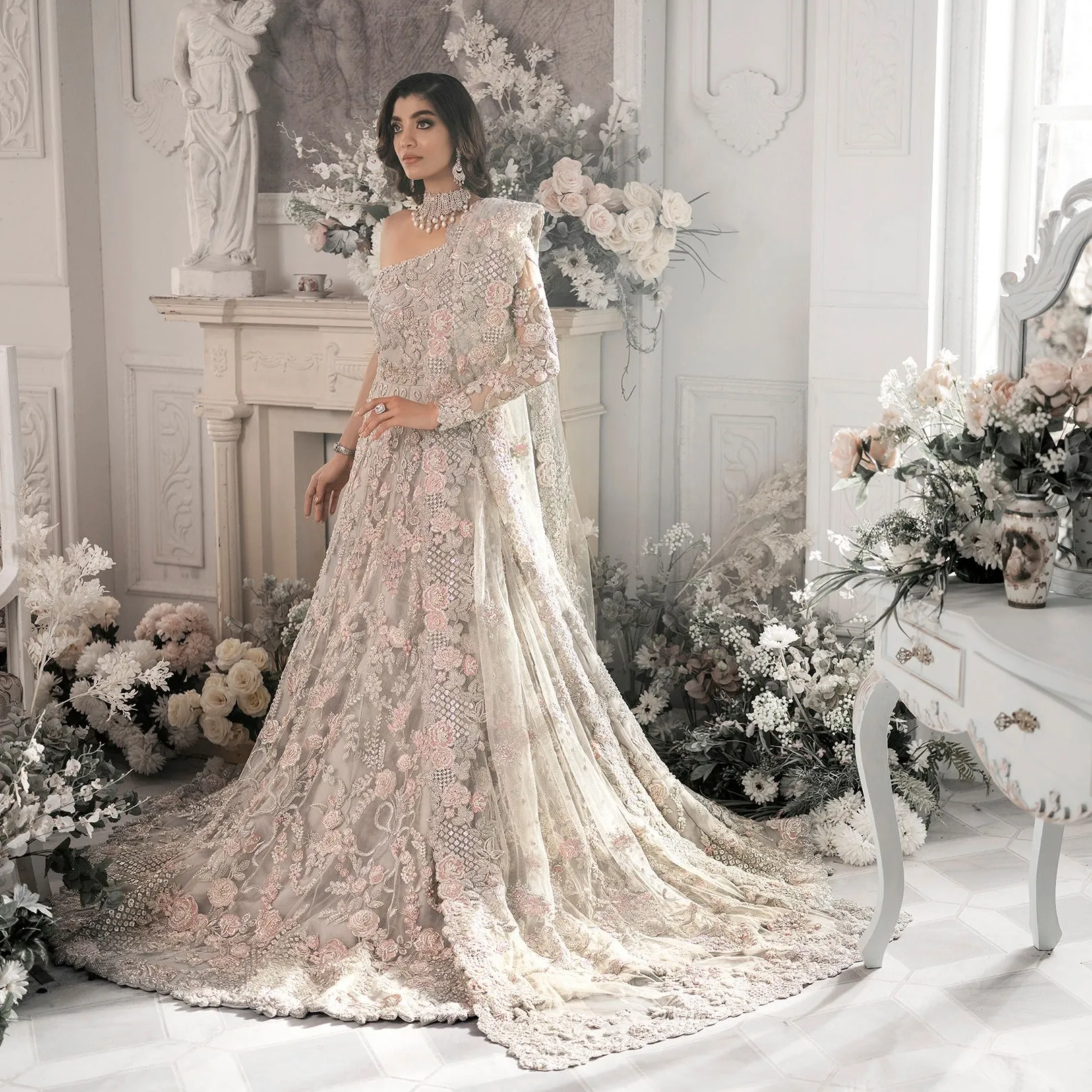 Grey Silver Bridal Lehenga Maxi Pakistani Wedding Dresses