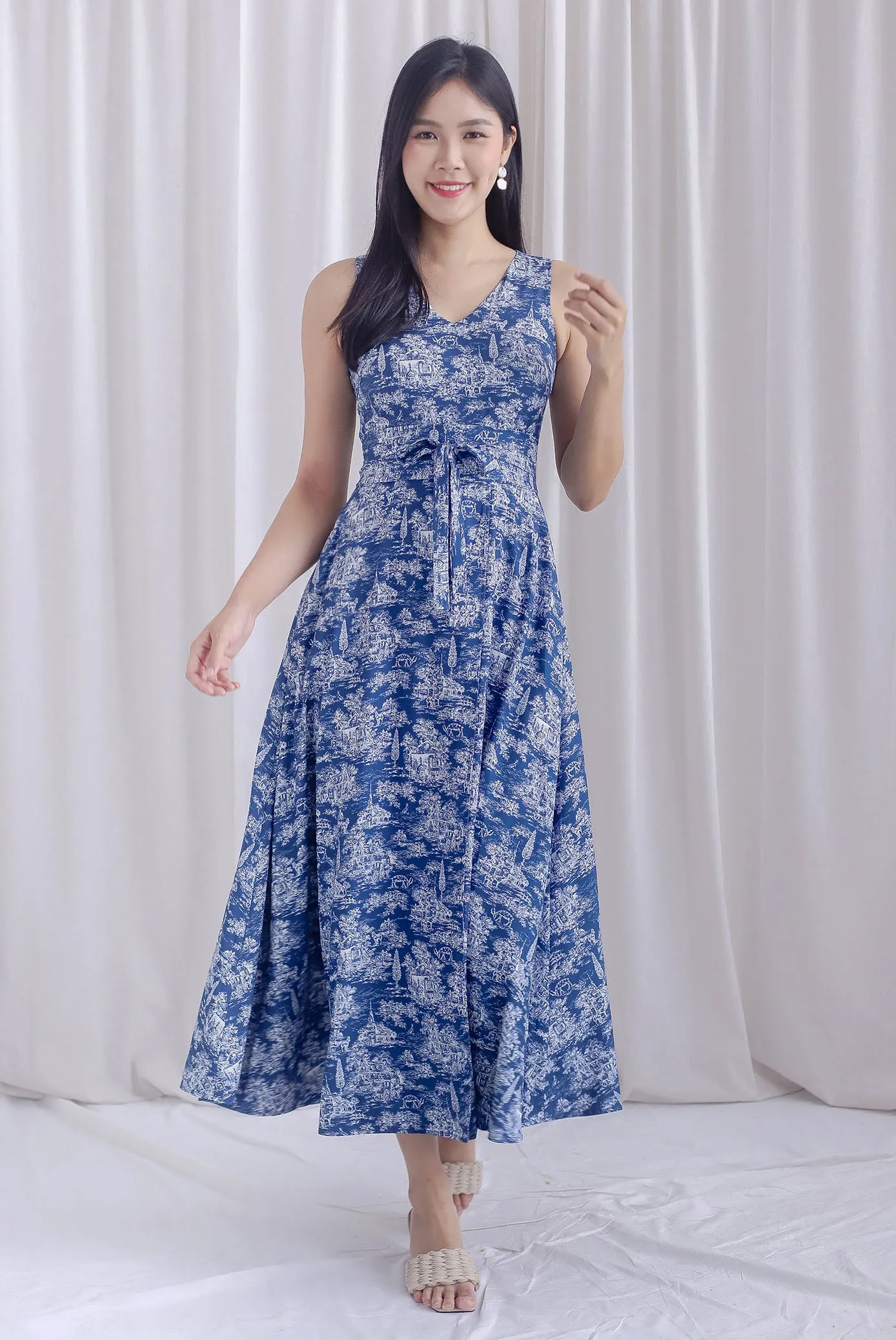 Haley Overlap Maxi Romper Dress In Navy Chinoiserie