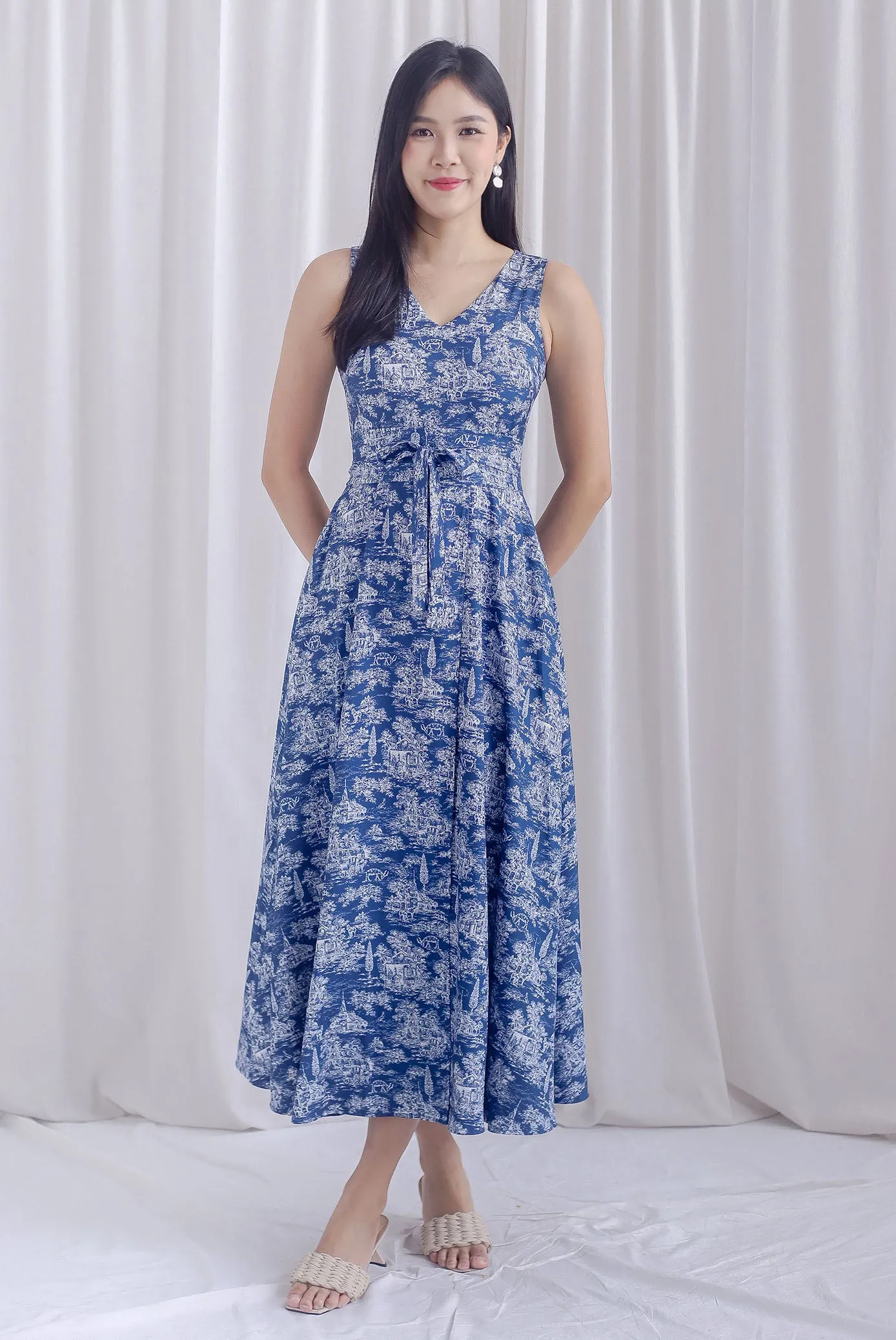 Haley Overlap Maxi Romper Dress In Navy Chinoiserie