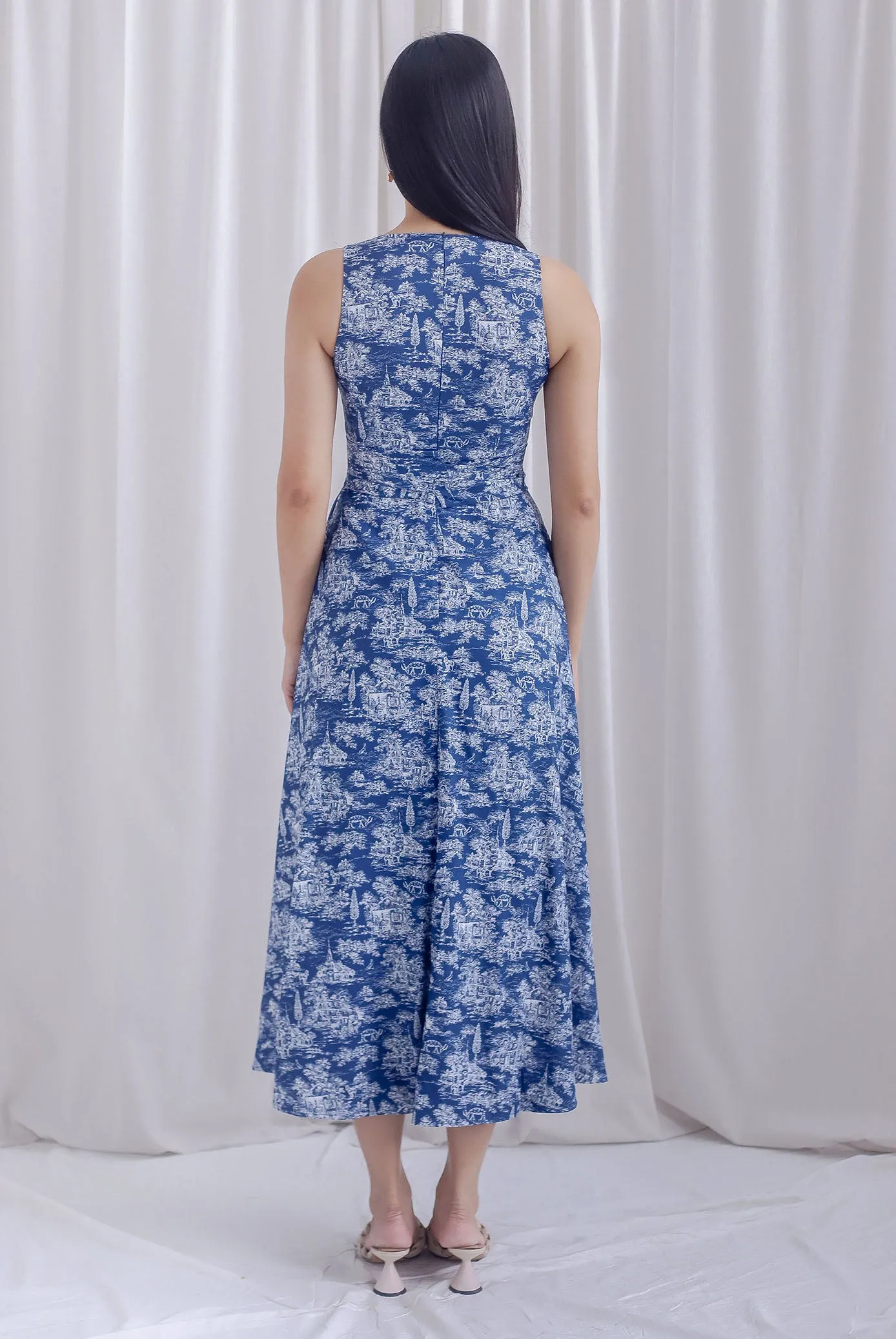 Haley Overlap Maxi Romper Dress In Navy Chinoiserie