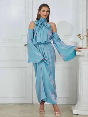 Halter Long Sleeve Pagoda Sleeve Maxi Bodycon Dress HB0344