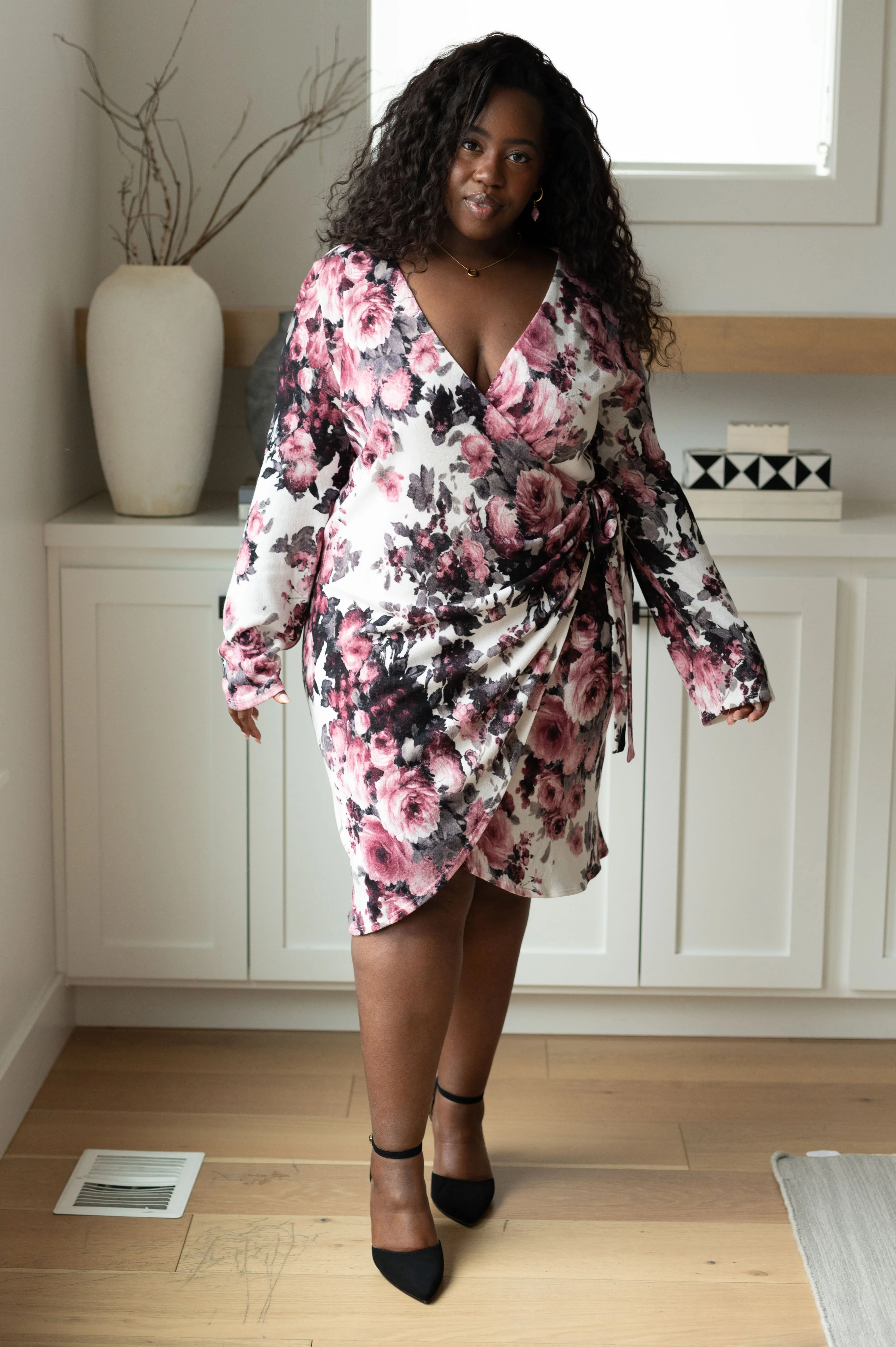 Hazel Blues® |  Honey Do I Ever Faux Wrap Dress in White Floral