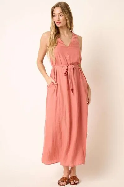 Hazel Blues® |  Mittoshop Cross Back Belted V Neck Tank Maxi Dress
