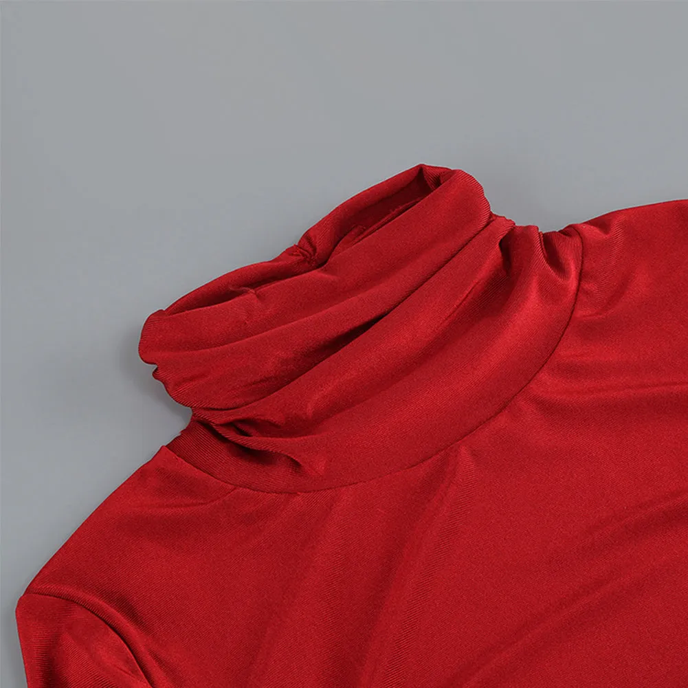 High Neck Long Sleeve Pure Color Maxi Dress KLYF1047