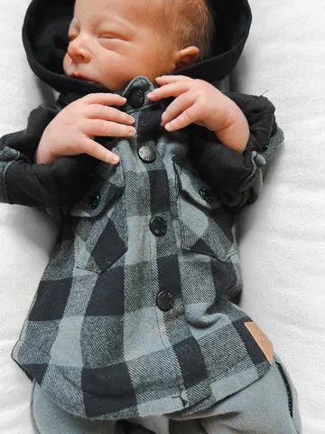 HOODED FLANNEL - PEWTER