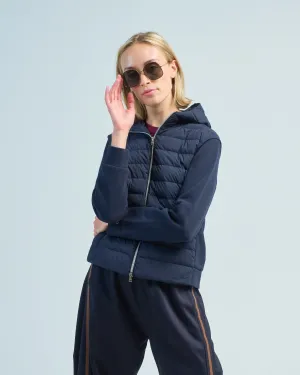 hooded sweatshirt w/ nylon quilted front