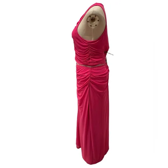 HOUSE OF HARLOW NEW 2PC HOT PINK BODYCON RUCHED SLEEVELESS TOP &amp; MAXI SKIRT SZ M