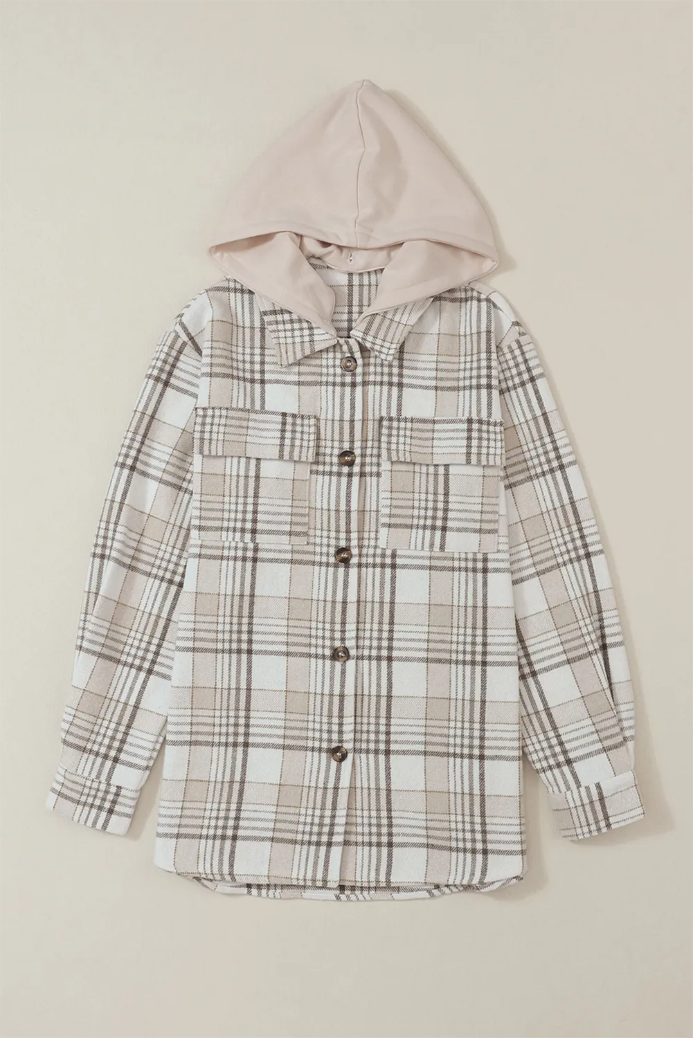 Ivy Plaid Removable Hood Button Up Shacket
