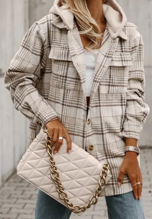 Ivy Plaid Removable Hood Button Up Shacket