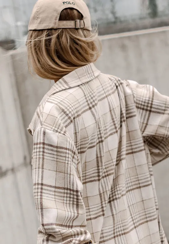 Ivy Plaid Removable Hood Button Up Shacket
