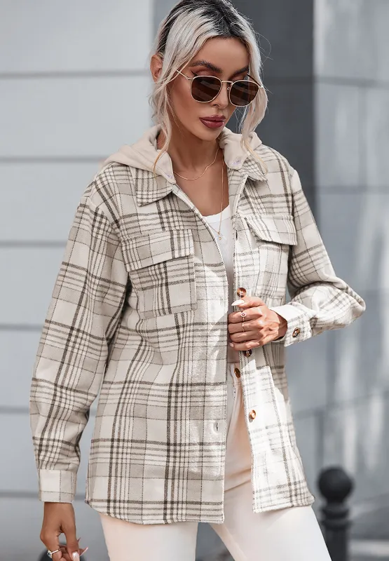 Ivy Plaid Removable Hood Button Up Shacket