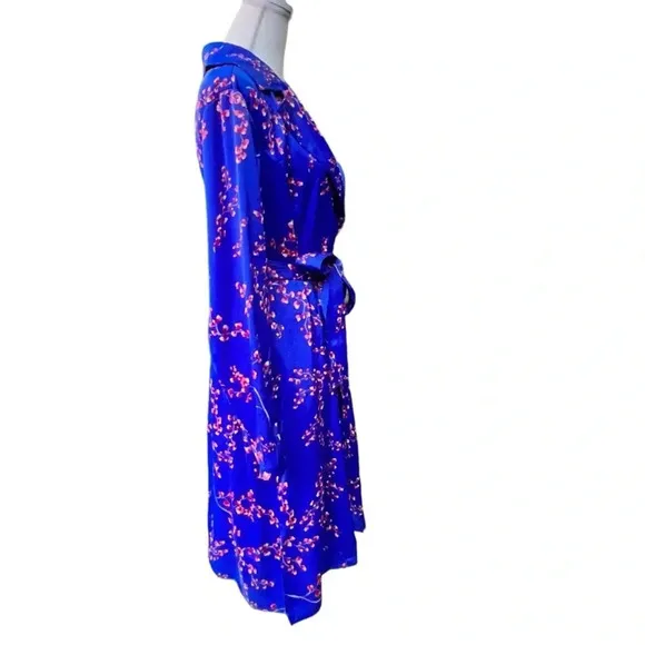 Jason Wu Woven Printed Floral Blue Trench Coat Size Large