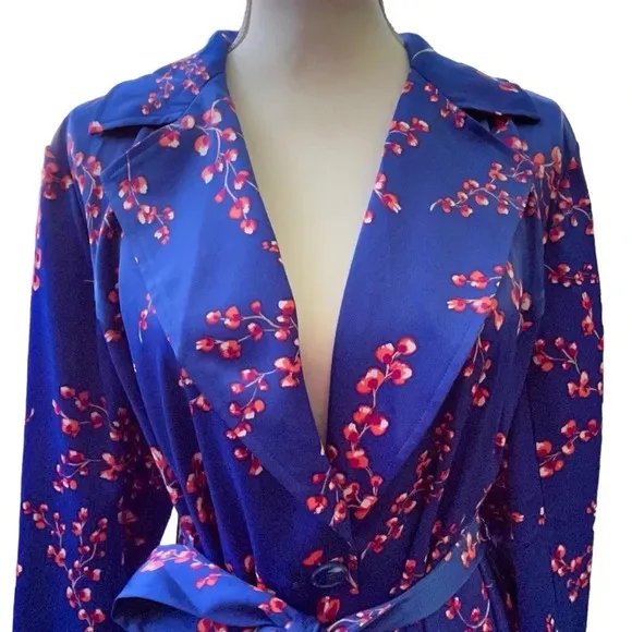 Jason Wu Woven Printed Floral Blue Trench Coat Size Large