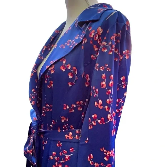 Jason Wu Woven Printed Floral Blue Trench Coat Size Large