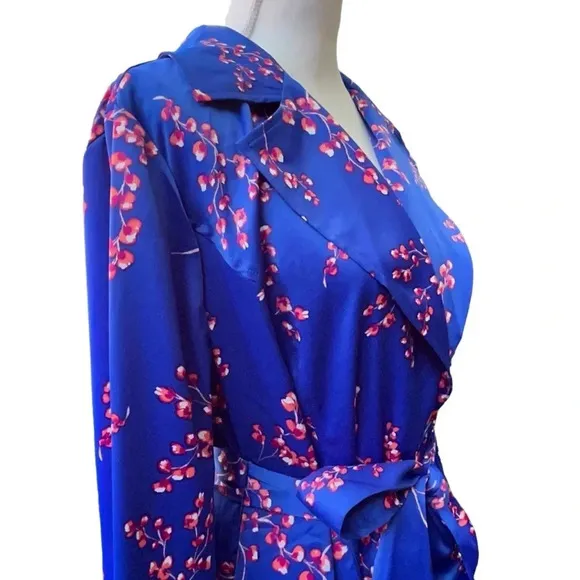 Jason Wu Woven Printed Floral Blue Trench Coat Size Large