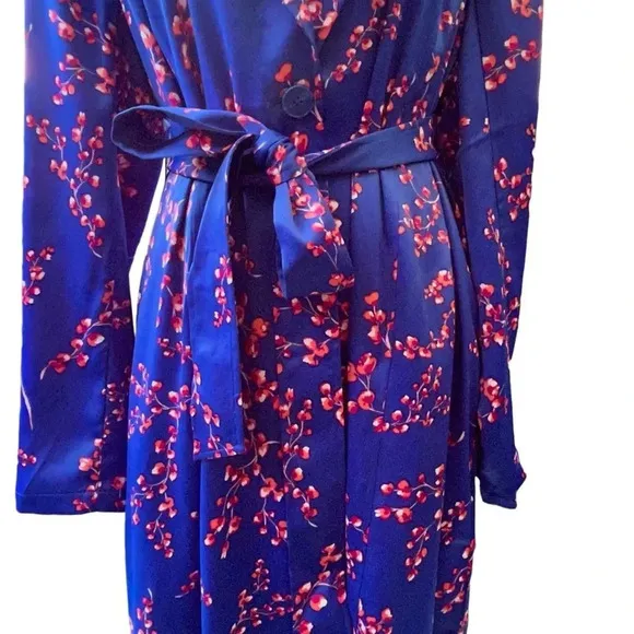 Jason Wu Woven Printed Floral Blue Trench Coat Size Large