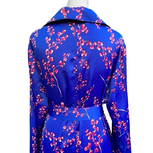 Jason Wu Woven Printed Floral Blue Trench Coat Size Large