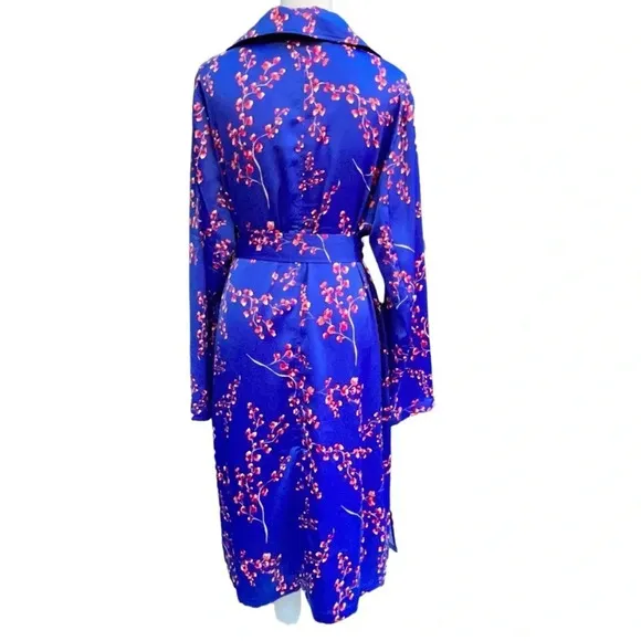 Jason Wu Woven Printed Floral Blue Trench Coat Size Large