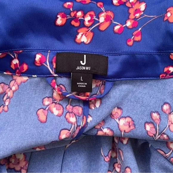 Jason Wu Woven Printed Floral Blue Trench Coat Size Large