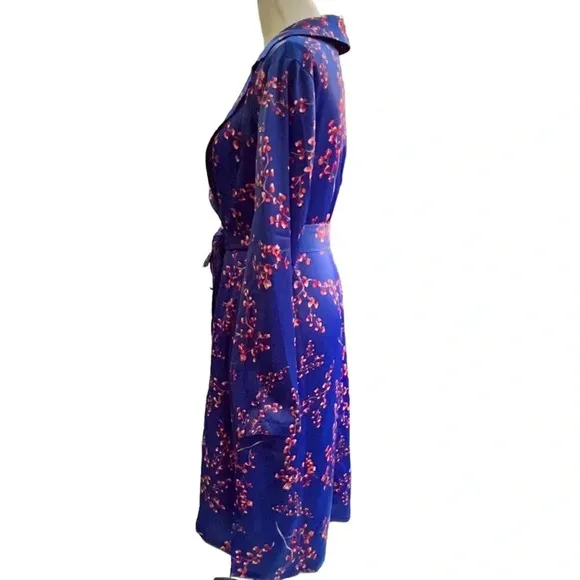 Jason Wu Woven Printed Floral Blue Trench Coat Size Large
