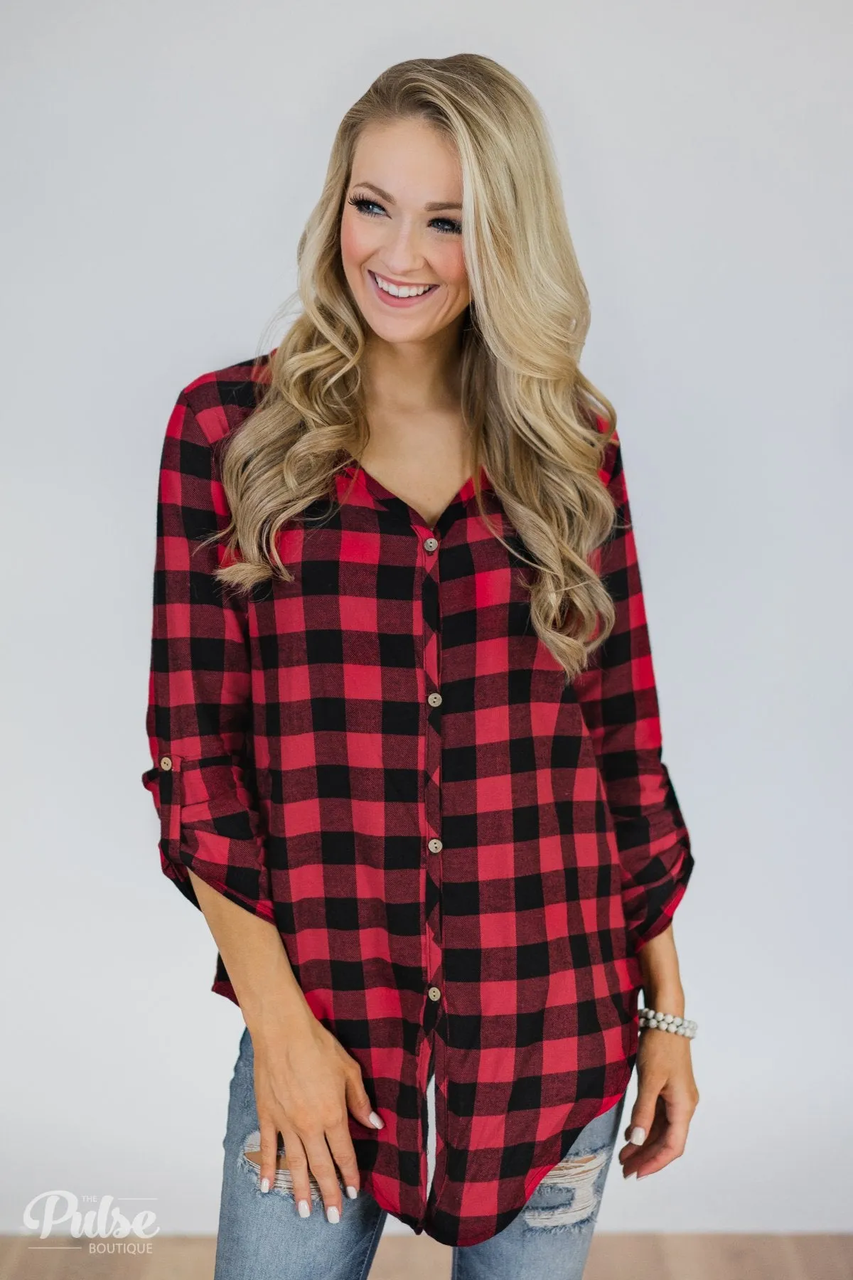 Keep It Coming Buffalo Plaid Button Up Top