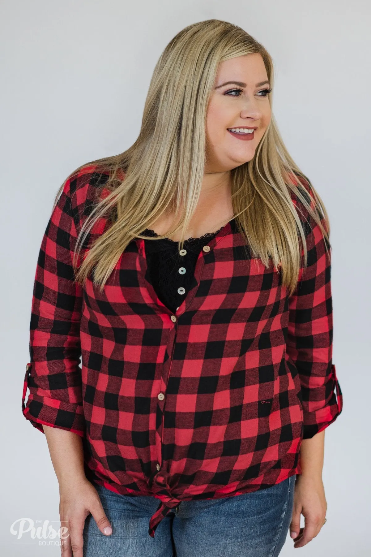 Keep It Coming Buffalo Plaid Button Up Top