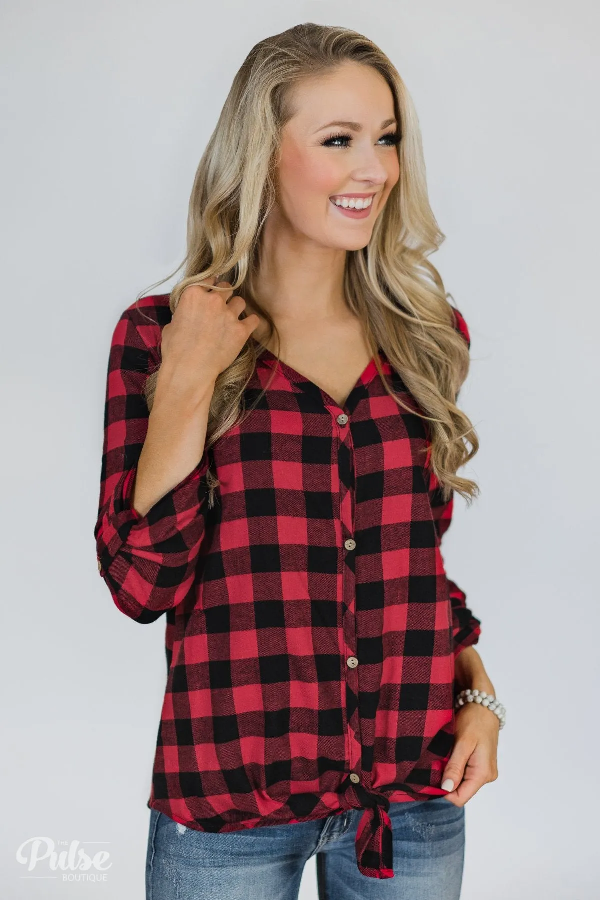 Keep It Coming Buffalo Plaid Button Up Top