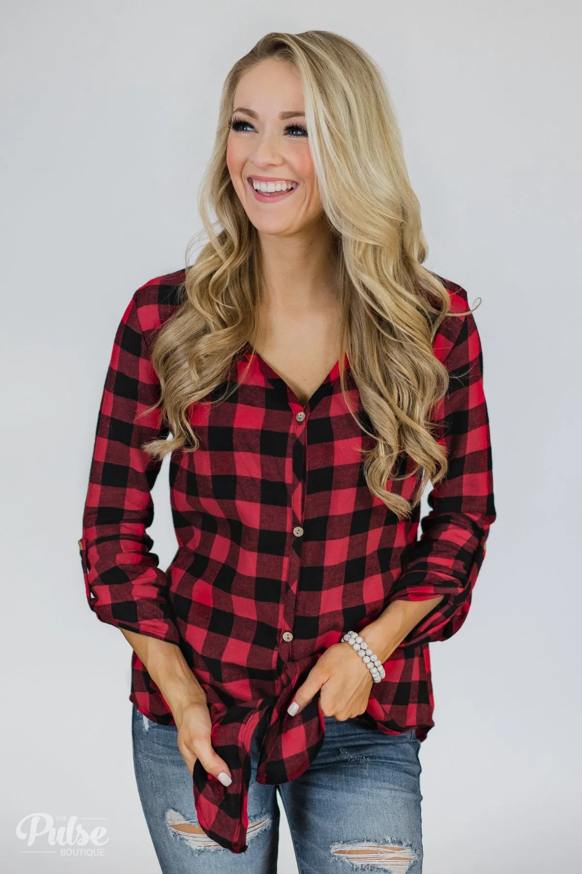 Keep It Coming Buffalo Plaid Button Up Top