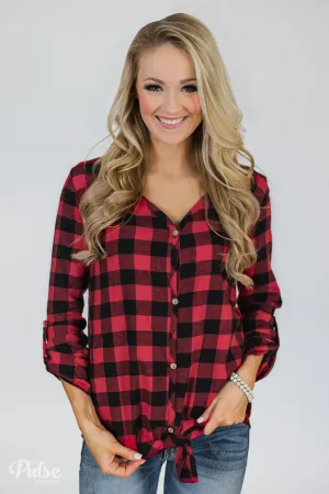 Keep It Coming Buffalo Plaid Button Up Top