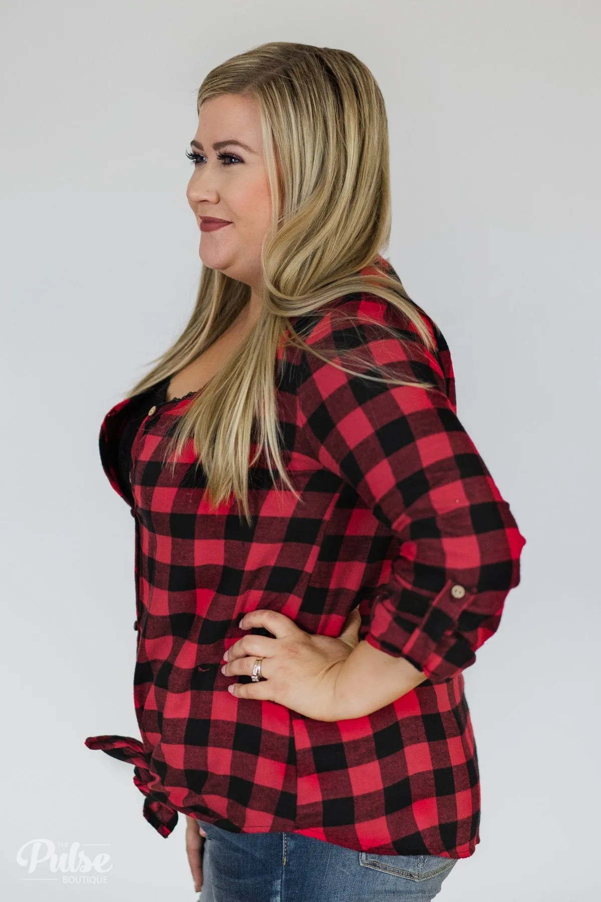 Keep It Coming Buffalo Plaid Button Up Top