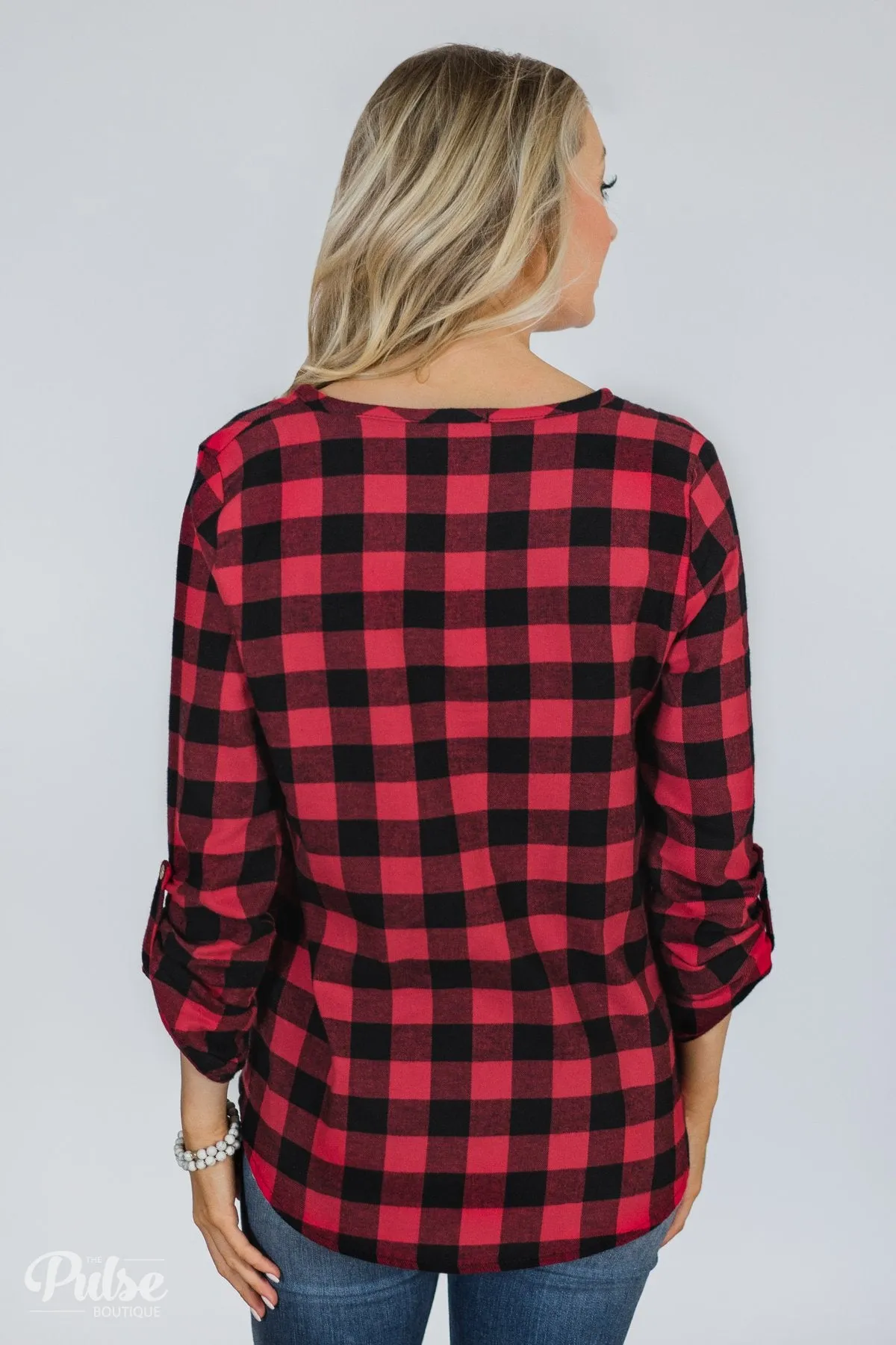 Keep It Coming Buffalo Plaid Button Up Top