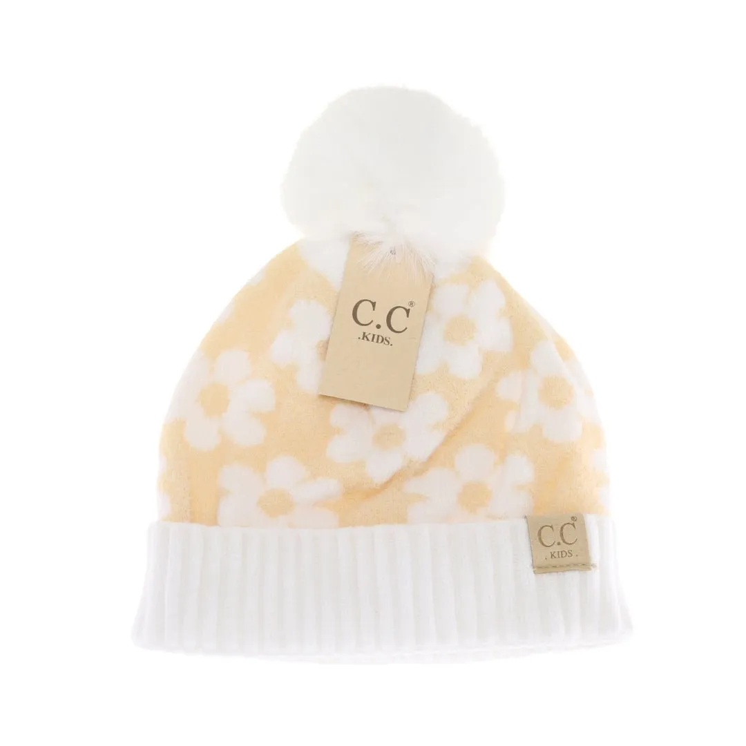 KIDS Daisy Faux Fur Pom C.C Beanie