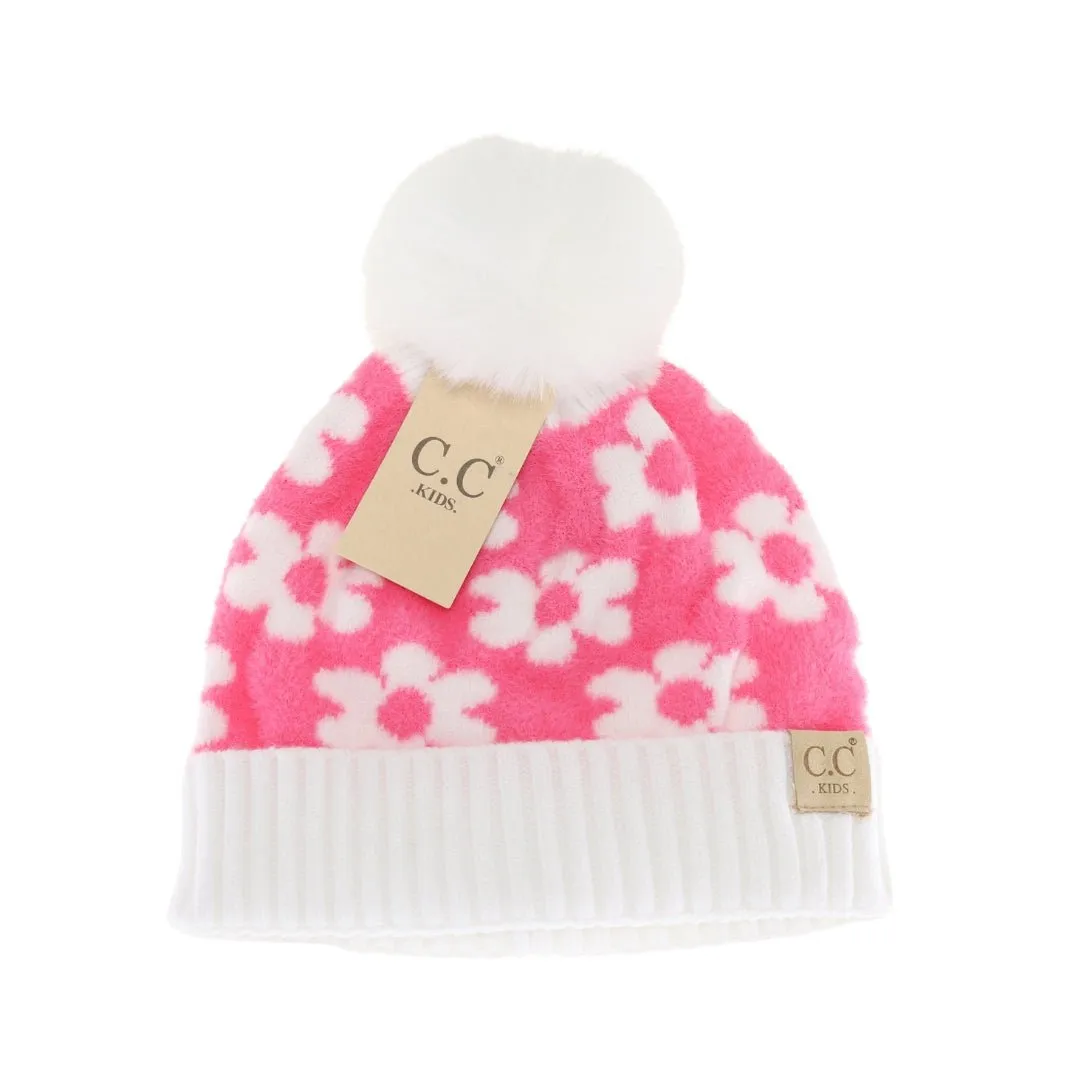 KIDS Daisy Faux Fur Pom C.C Beanie