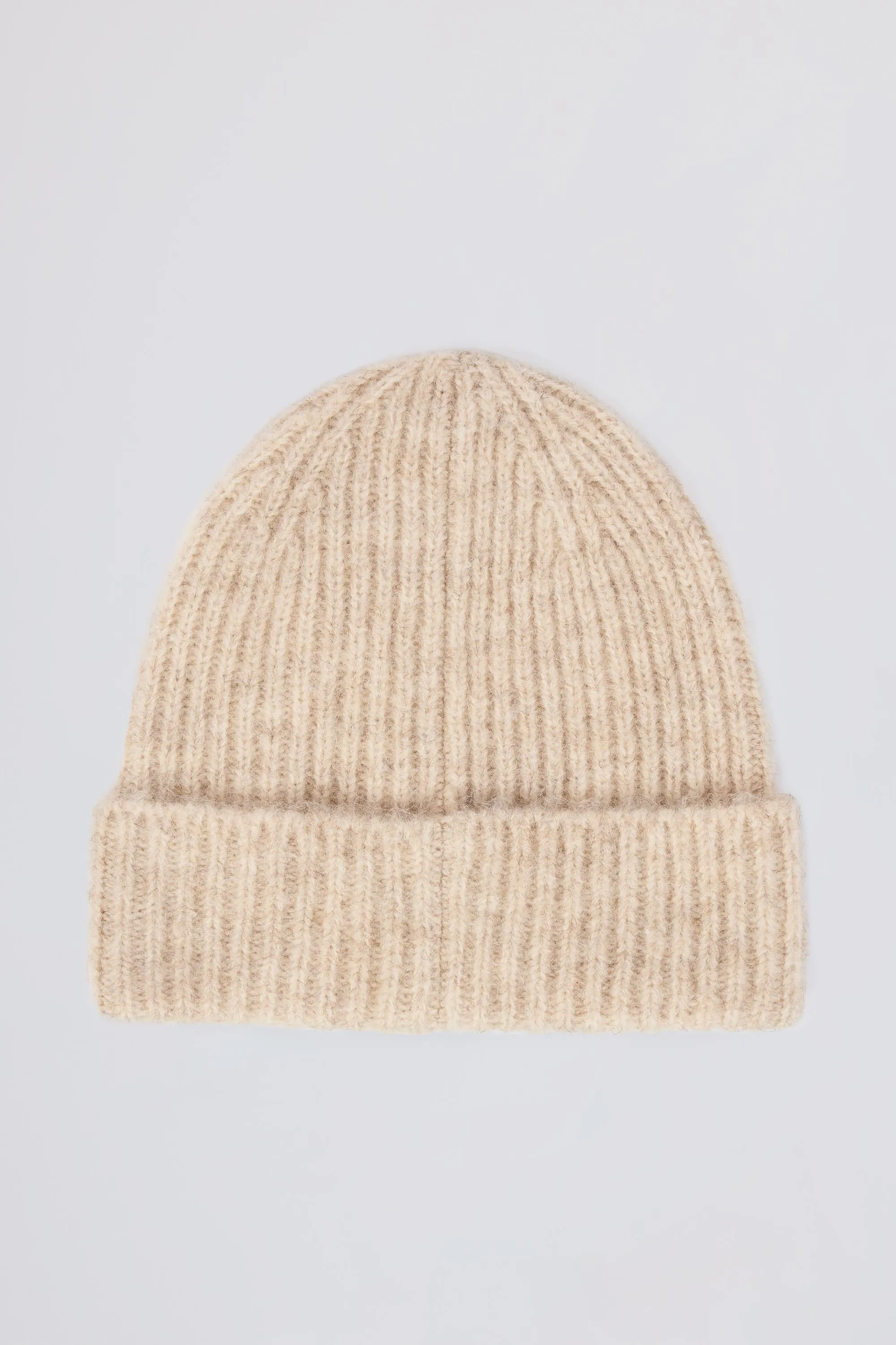 Knit Beanie Hat in Cream Marl