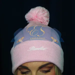 Knit Pom-Pom Beanie with Cuff