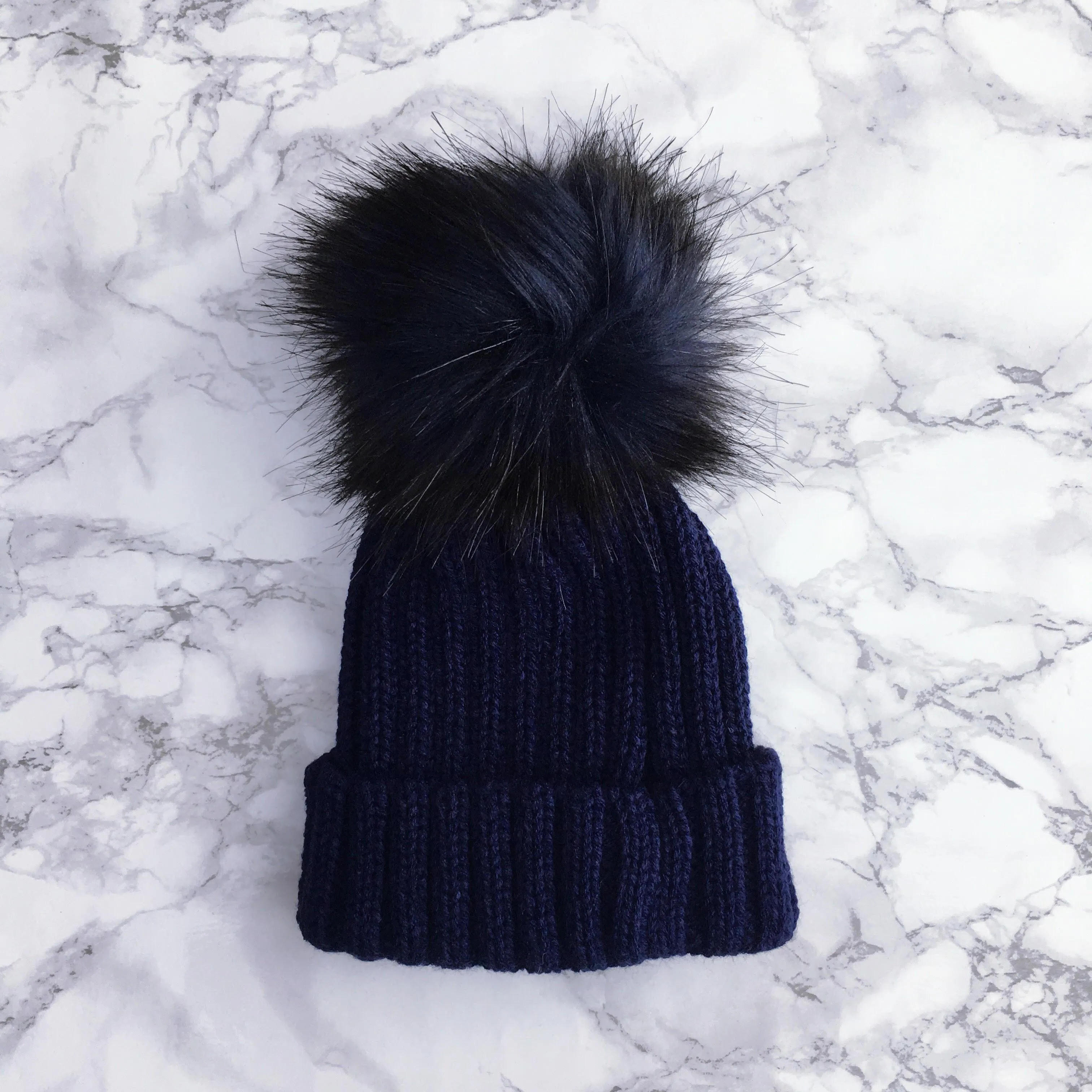 Knitted Faux Fur Pom Pom Hat