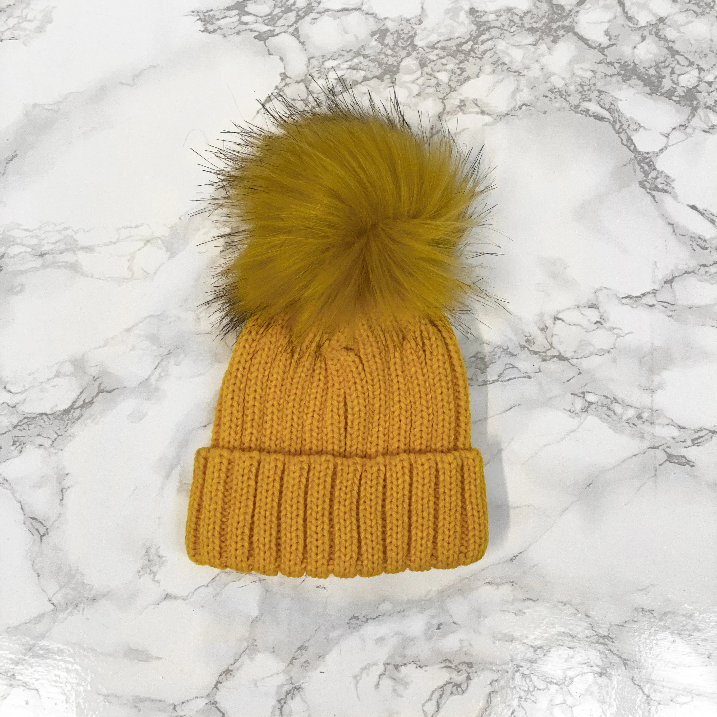 Knitted Faux Fur Pom Pom Hat