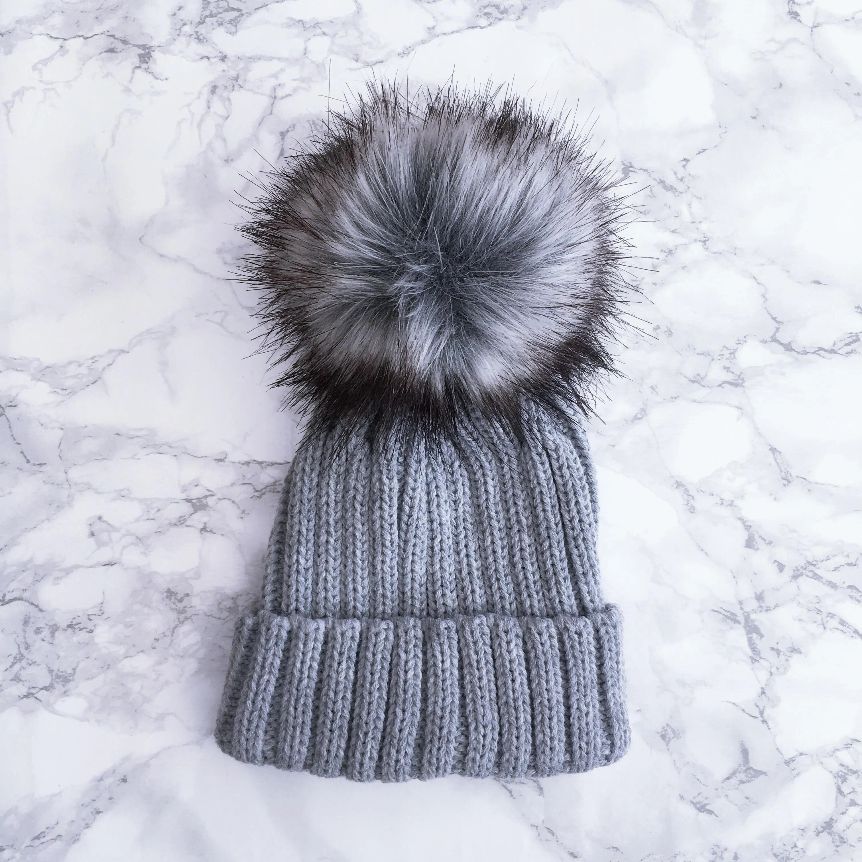 Knitted Faux Fur Pom Pom Hat