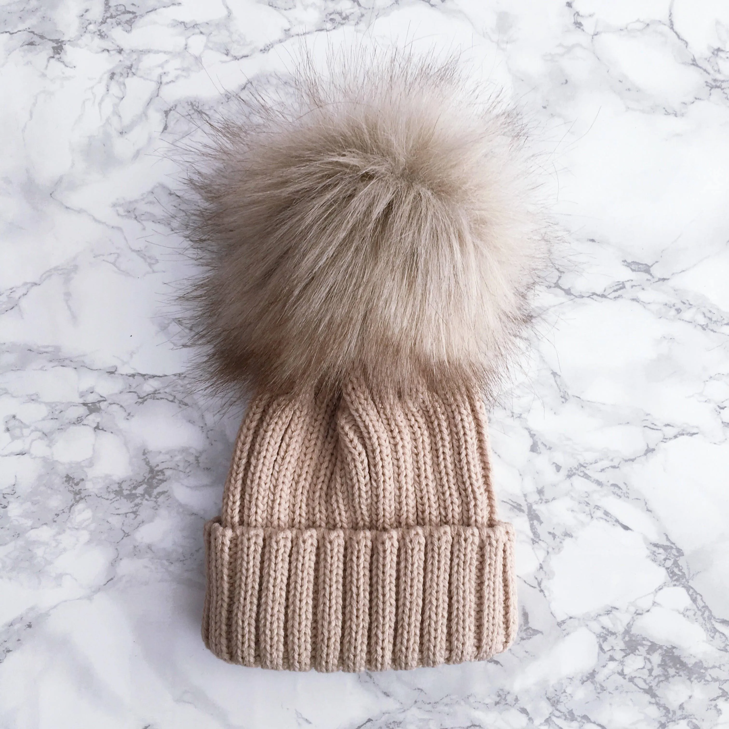 Knitted Faux Fur Pom Pom Hat