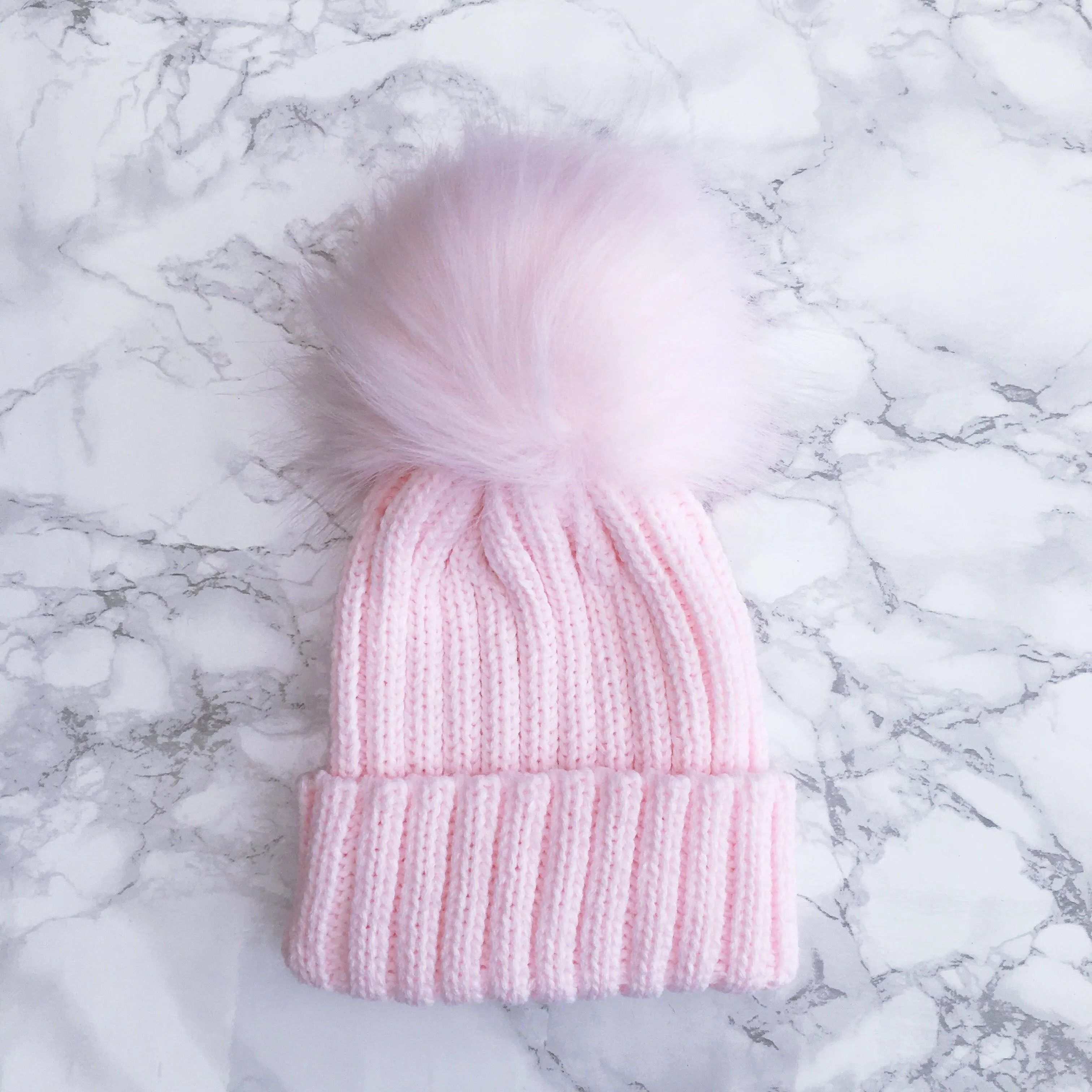 Knitted Faux Fur Pom Pom Hat