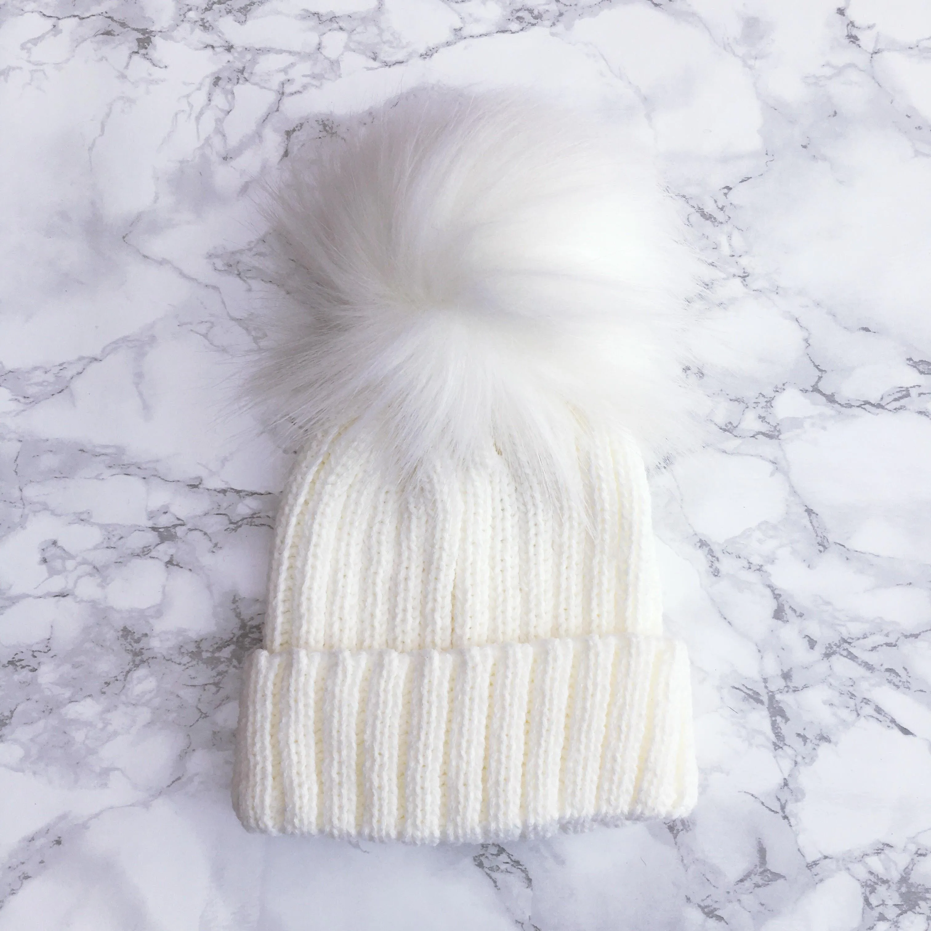 Knitted Faux Fur Pom Pom Hat