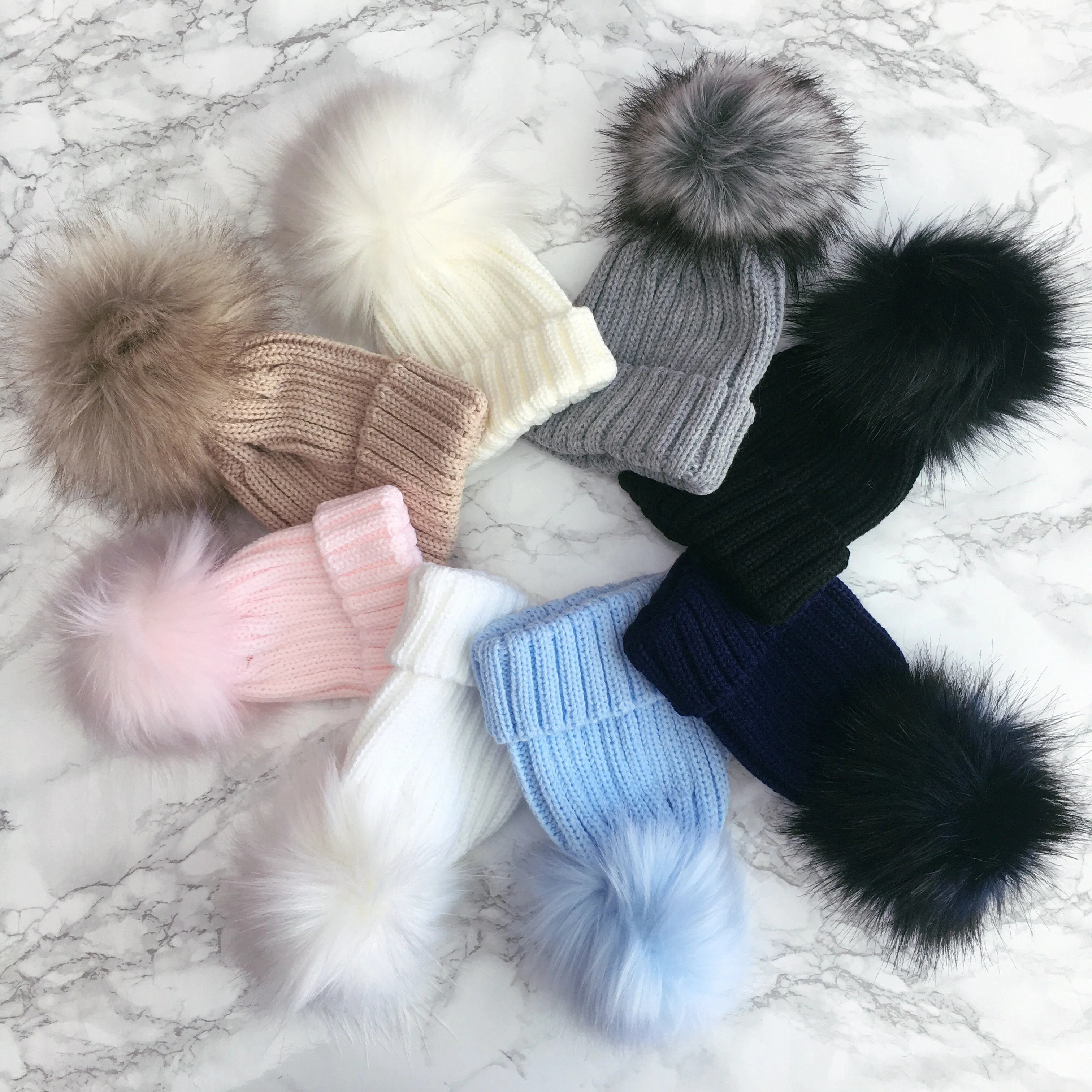 Knitted Faux Fur Pom Pom Hat