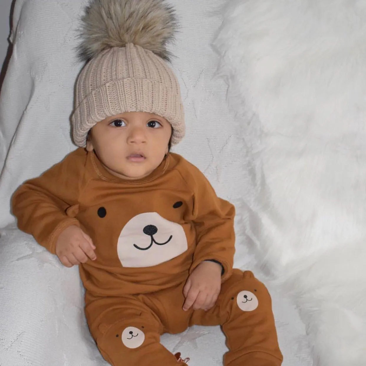 Knitted Faux Fur Pom Pom Hat