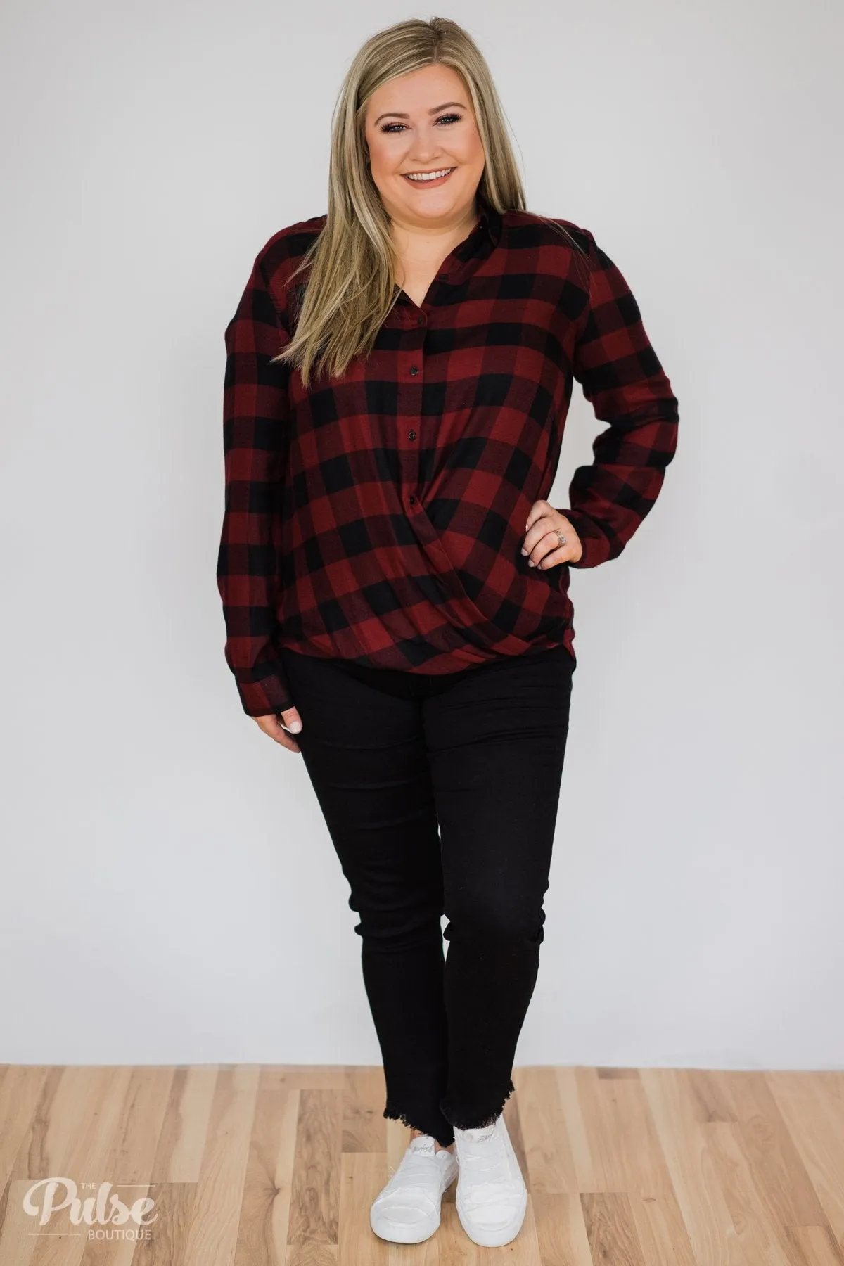 Knot Your Type Buffalo Plaid Top- Deep Red