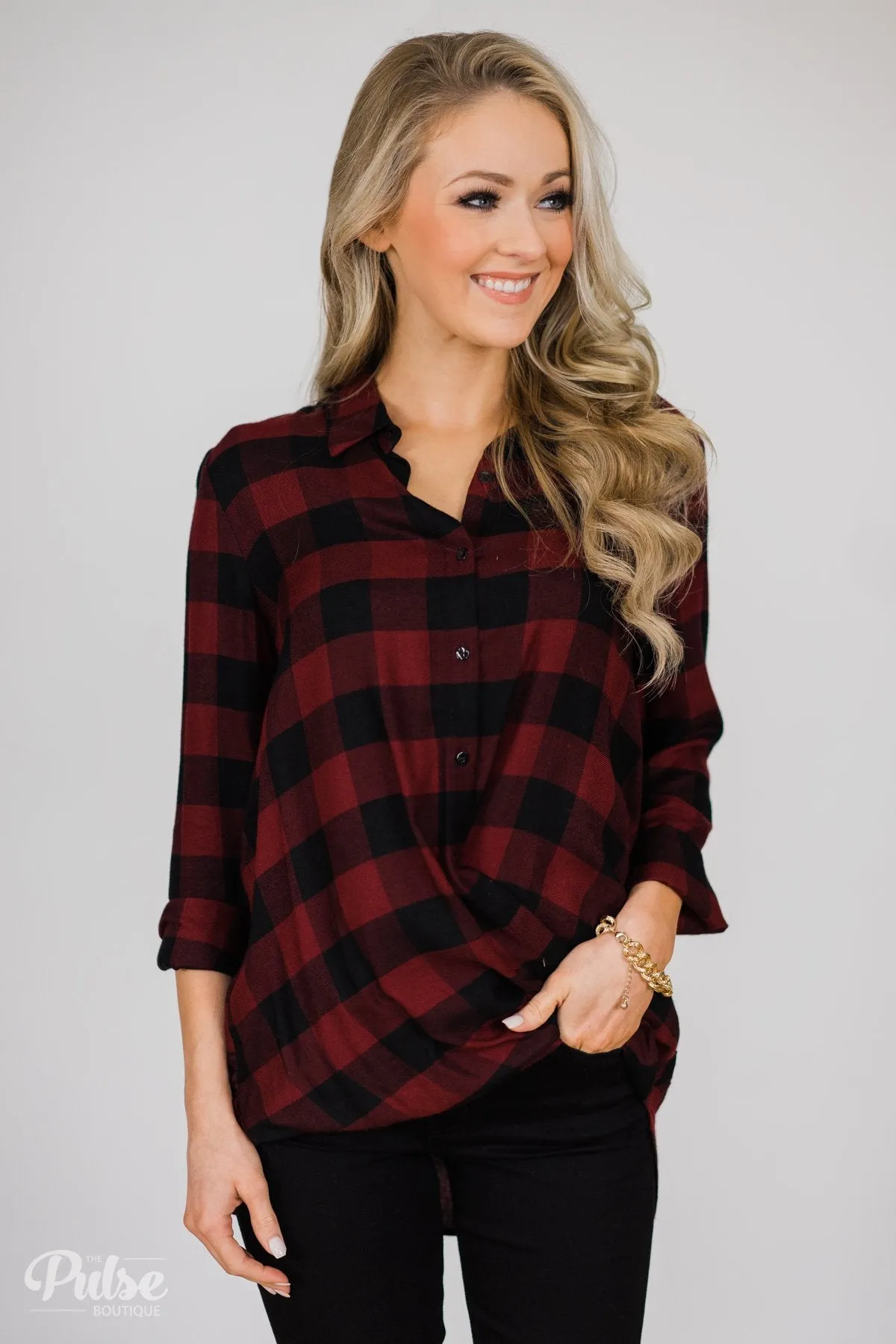 Knot Your Type Buffalo Plaid Top- Deep Red