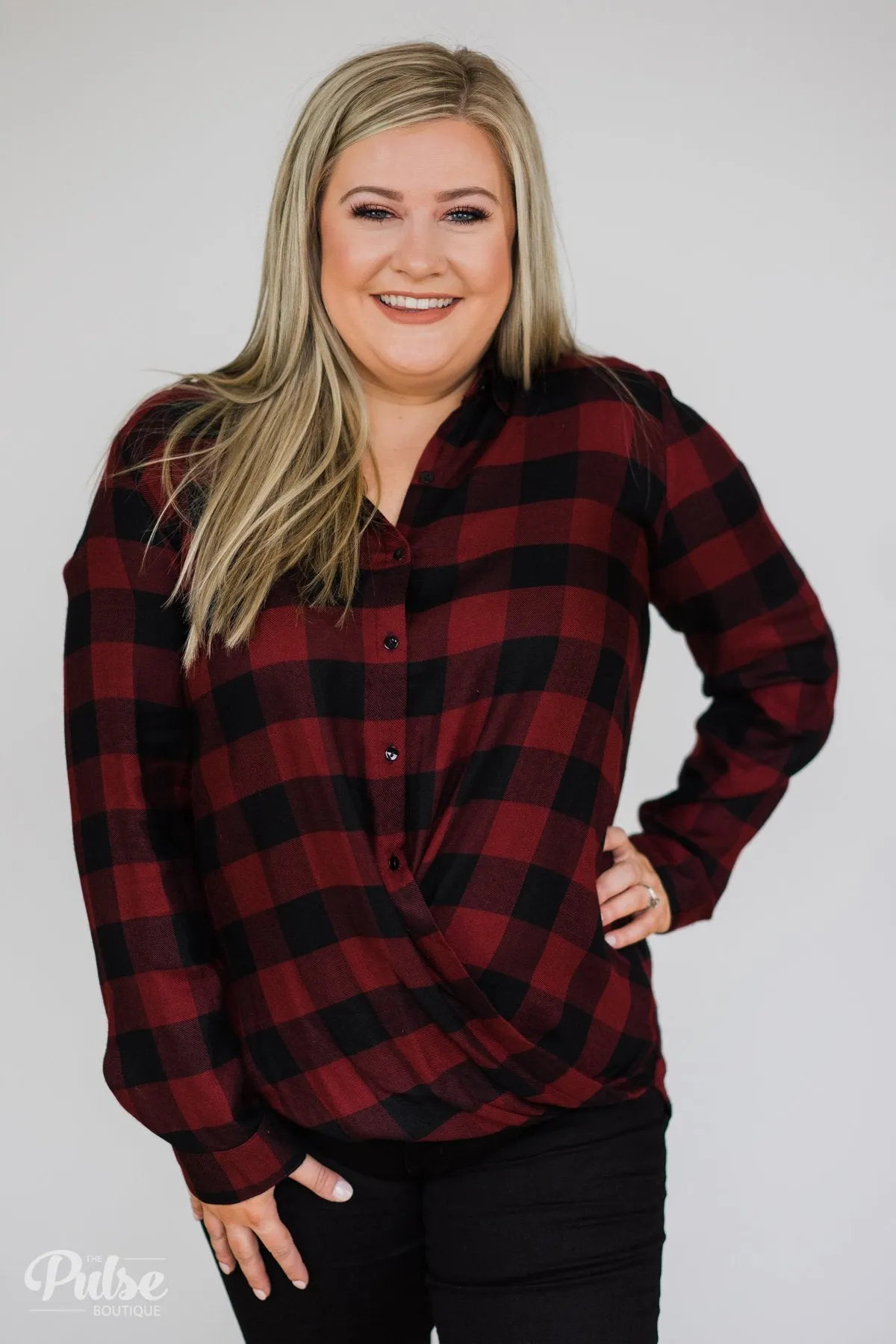 Knot Your Type Buffalo Plaid Top- Deep Red