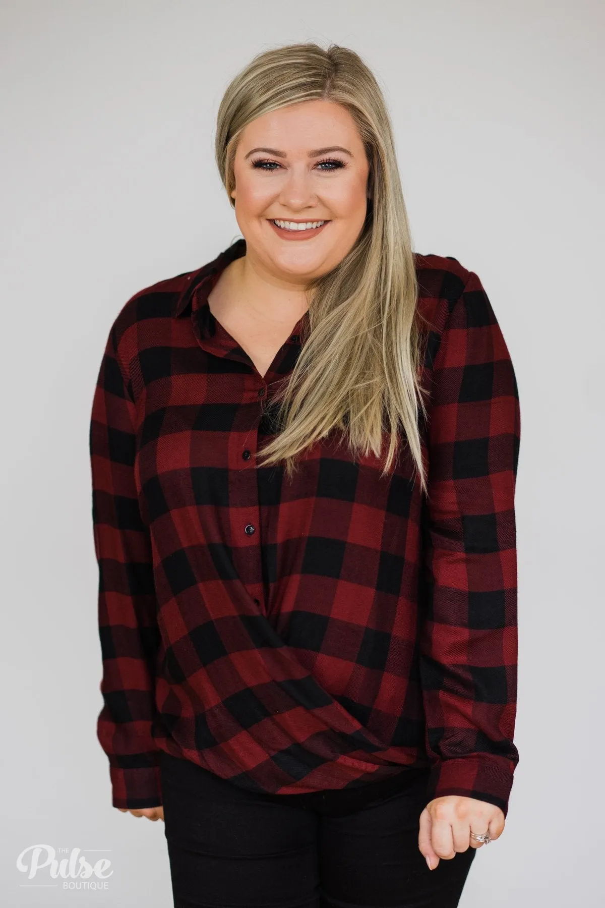Knot Your Type Buffalo Plaid Top- Deep Red