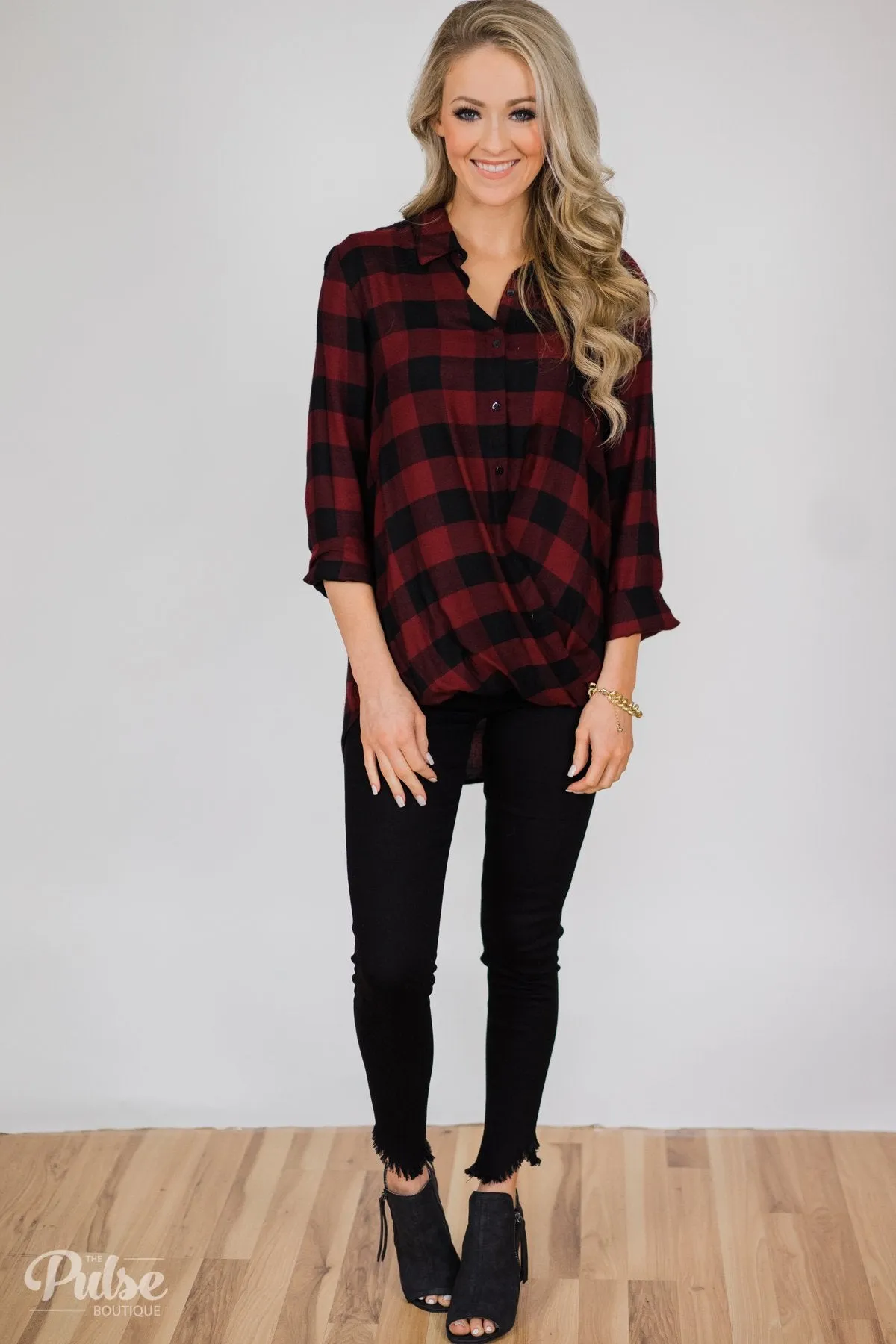 Knot Your Type Buffalo Plaid Top- Deep Red