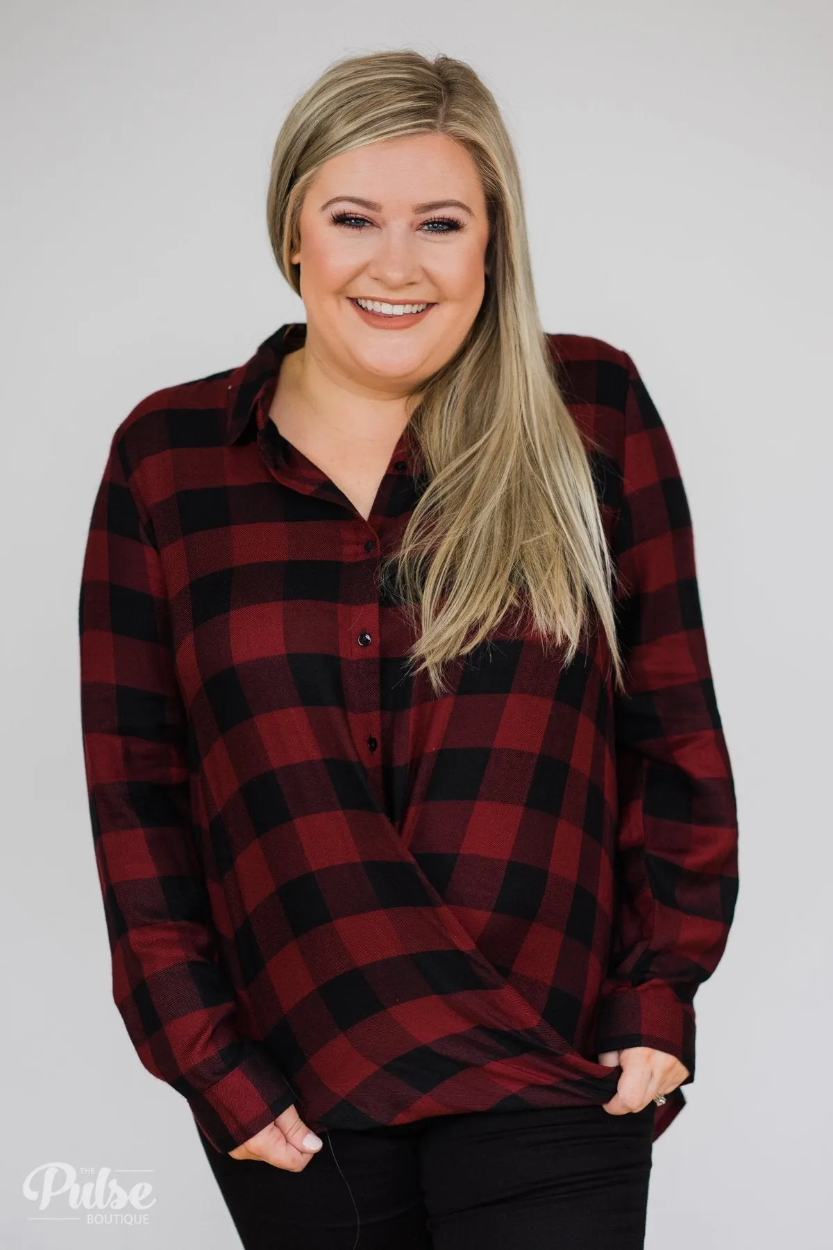 Knot Your Type Buffalo Plaid Top- Deep Red